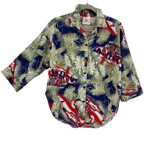 Eber Vintage Safari Tropical Print Shirt Women size Large 3/4 Sleeve Botanical